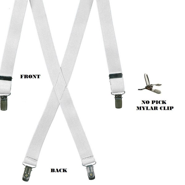 Very Nice Boys White Suspenders 4 Clips! No more pants up the crotch!