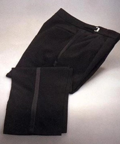 Men's Retro Vintage Black Tuxedo Pants Satin Stripe Tapered Leg 30-32 Long  Rise