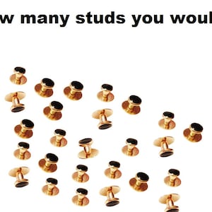 May include: Image shows gold-colored studs with black tops. The text at the top reads, "Pick how many studs you would like!" The studs are arranged in a scattered pattern against a white background. The studs have a classic design.
