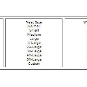 Puede incluir: Un gr&aacute;fico que muestra las tallas de abrigo en pulgadas, las tallas de chaleco y los rangos de cintura en pulgadas. El gr&aacute;fico incluye tallas de 30-33 pulgadas a m&aacute;s grande para abrigos, de XS a personalizado para chalecos y de 27-32 pulgadas a personalizado para la cintura.