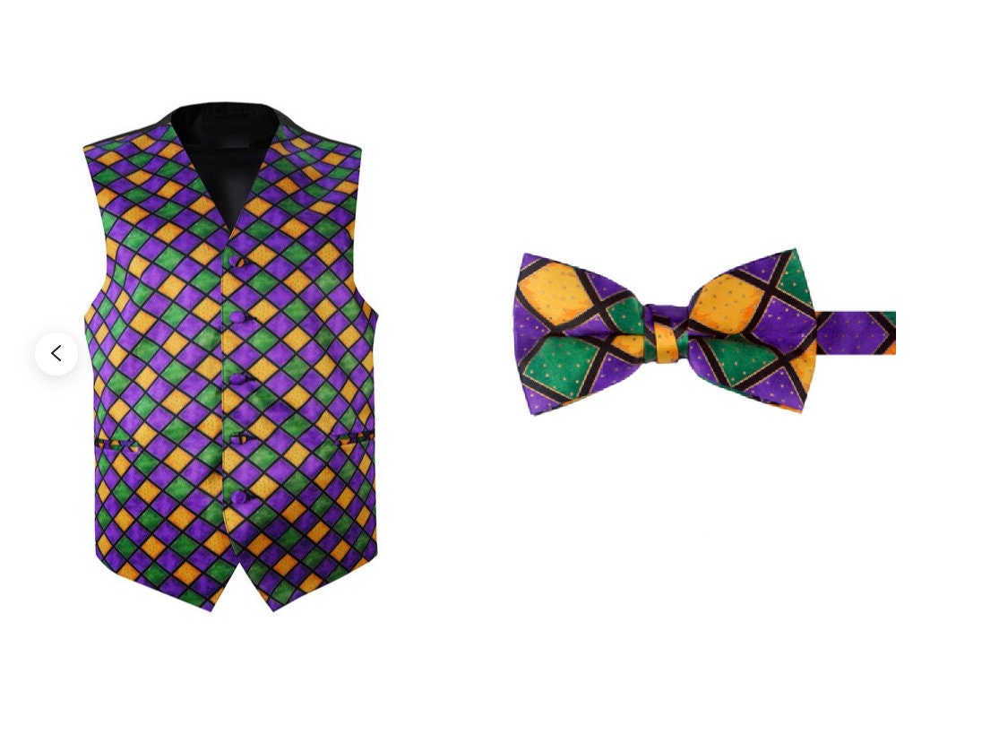 Mardi Gras Tuxedo Vest Pre-tied Bow Purple Gold Green S M L XL - Etsy