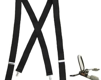 Quality Made in USA Men's New Black Suspenders Real Soft Clip on braces, Soft elastic. Mylar clips