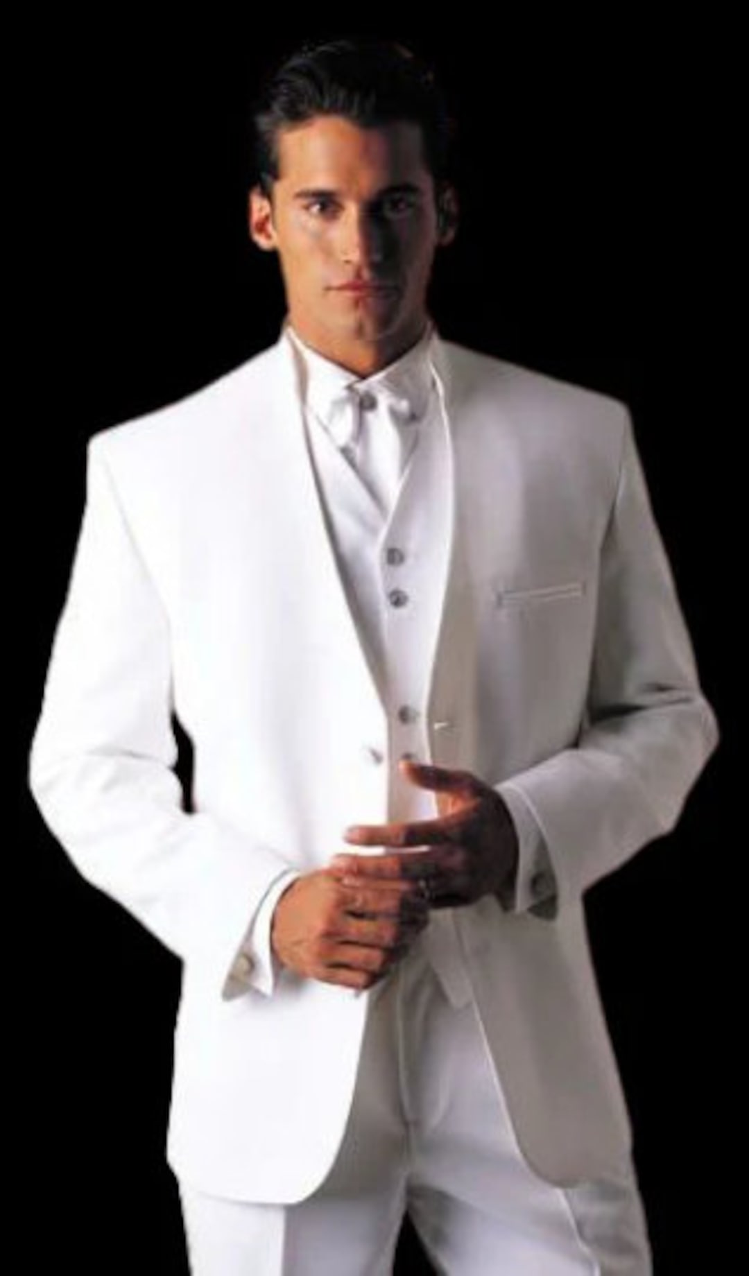 Rare White Mandarin Chinese Collar Tuxedo Suit Coat Quinceanera