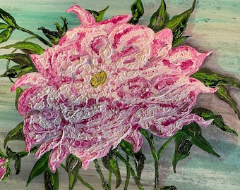 Acrylic Painting, Flower, Peony, Textured Acrylic Painting