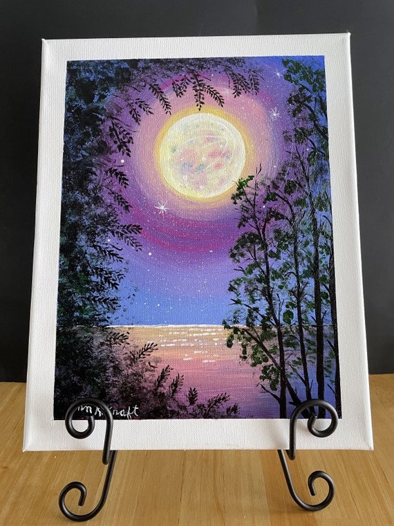 Painting Original Acrylic Painting Moon Scenery Artwork Wall