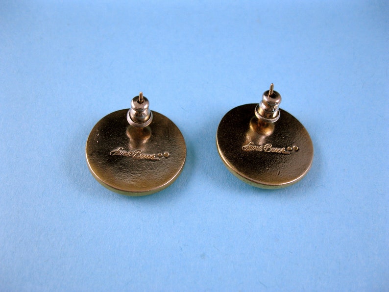 Laurel Burch Lion Cat Face Earrings Black Enamel Cloisonn\u00e9 Gold Plate Checkered Stud Pierced Vintage