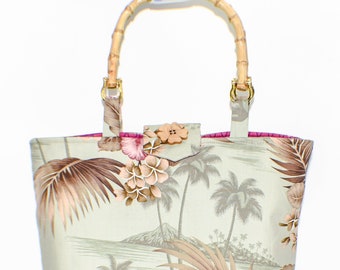 Tropical Handbag with Bamboo Handles