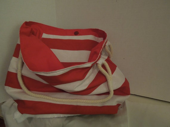 red and white striped tote