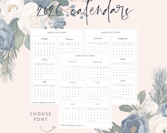 2026 Calendars - Choose Font - Journal Sticker Kit - Journal or Planner