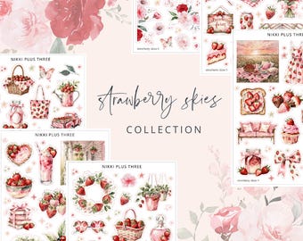 NUEVO Kit de pegatinas Strawberry Skies para diario o agenda