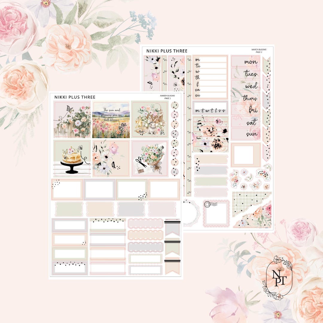March Blooms - Hobonichi Cousin - Foiled Weekly Sticker Kit - Light ...