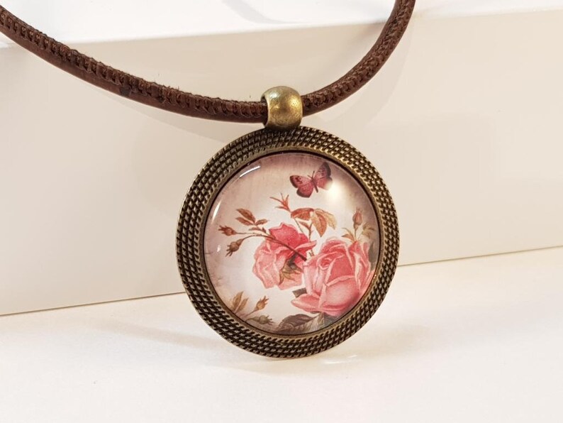 Necklace of cork motif Shabby Butterfly Pink Vegan