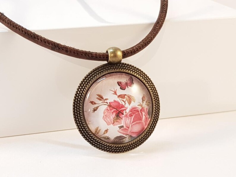Necklace of cork motif Shabby Butterfly Pink Vegan