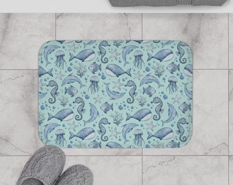 Oceanic Bliss Watercolor Bath Mat – Nautical Bathroom Decor