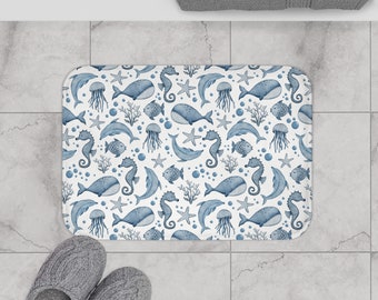 Oceanic Bliss Watercolor Bath Mat – Nautical Bathroom Decor