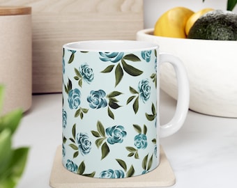 Watercolor Roses Mug - Elegant Floral Ceramic Mug for Coffee and Tea, Ceramic Mug, 11oz