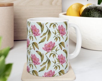 English Garden Peony 11 oz Ceramic Mug – Classic Floral Cup, Elegant Tea Time Companion