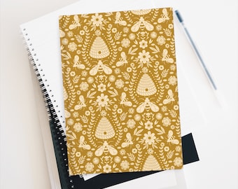 Beehive Haven Hardcover Blank Journal – Bee and Floral Motif Notebook with Blank Pages for Your Musings