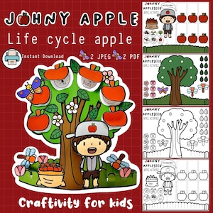Apple life cycle Johnny Appleseed Life Cycle Apple Craftivity Fall activities Harvest theme Homeschool projectSeasonalCraftApplegrowthStages