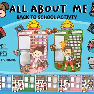 All about me Back to school Activity printable craft Get to know me First Day of school Bulletin Board writing