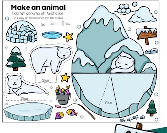 Make an Arctic,printable Arctic,paper craft for kid,Arctic Diorama,arctic play set,paper scenery,pretend play,animal habitat, polar bear