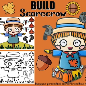 Build a scarecrow Autumn activity Harvestand fall autumm craft Creative Scarecrow Paper craft cut& paste Printable Activity Autumm Straw man