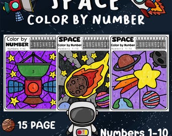 Space Color by Number: Kids Educational Activity (PDF & JPEG)