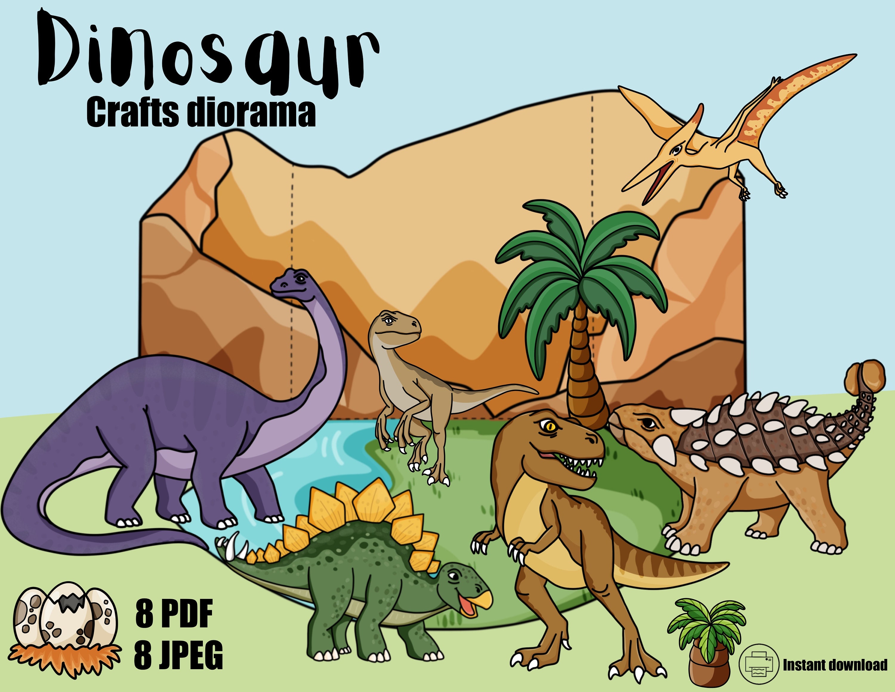 Dinosaur diorama,kids craft,prehistoric scene,DIY dinosaur project,printable dinosaur educational,dinosaur habitat,classroom project.