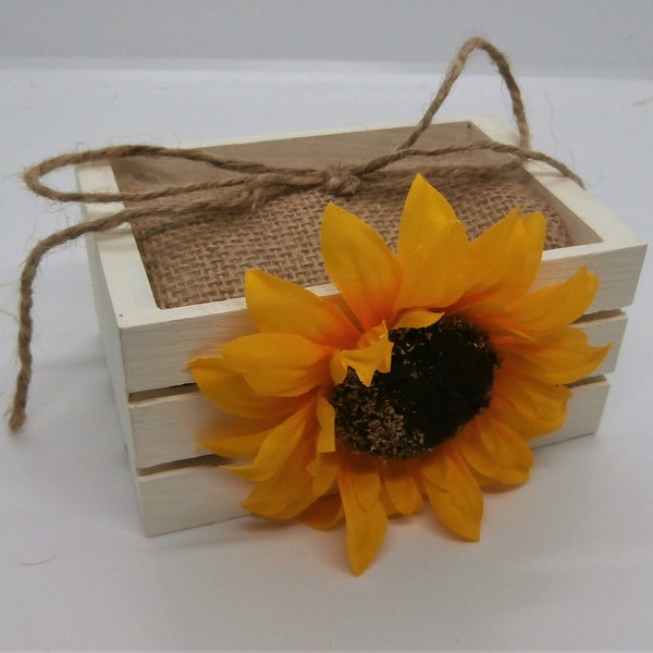 Rustic ring bearer box, pillow alternative, sunflower wedding