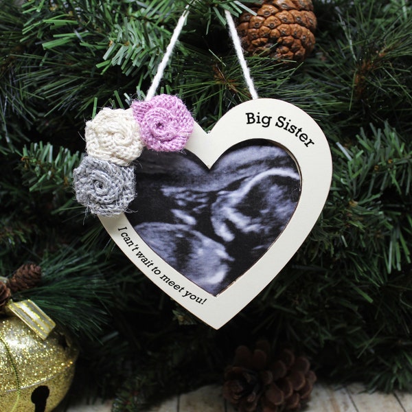 Christmas Pregnancy announcement big sister ornament, baby announcement sibling ornaments