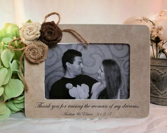Personalized Mother of the bride gift from groom to brides parents gift picture frame, thank you for raising the woman of my dreams frame