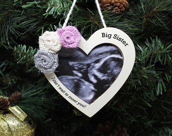 Christmas Pregnancy announcement big sister ornament, baby announcement sibling ornaments