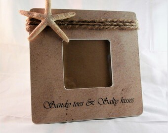 Sandy toes and salty kisses picture frame, coastal Beach decor wedding, starfish decor, beach house gift