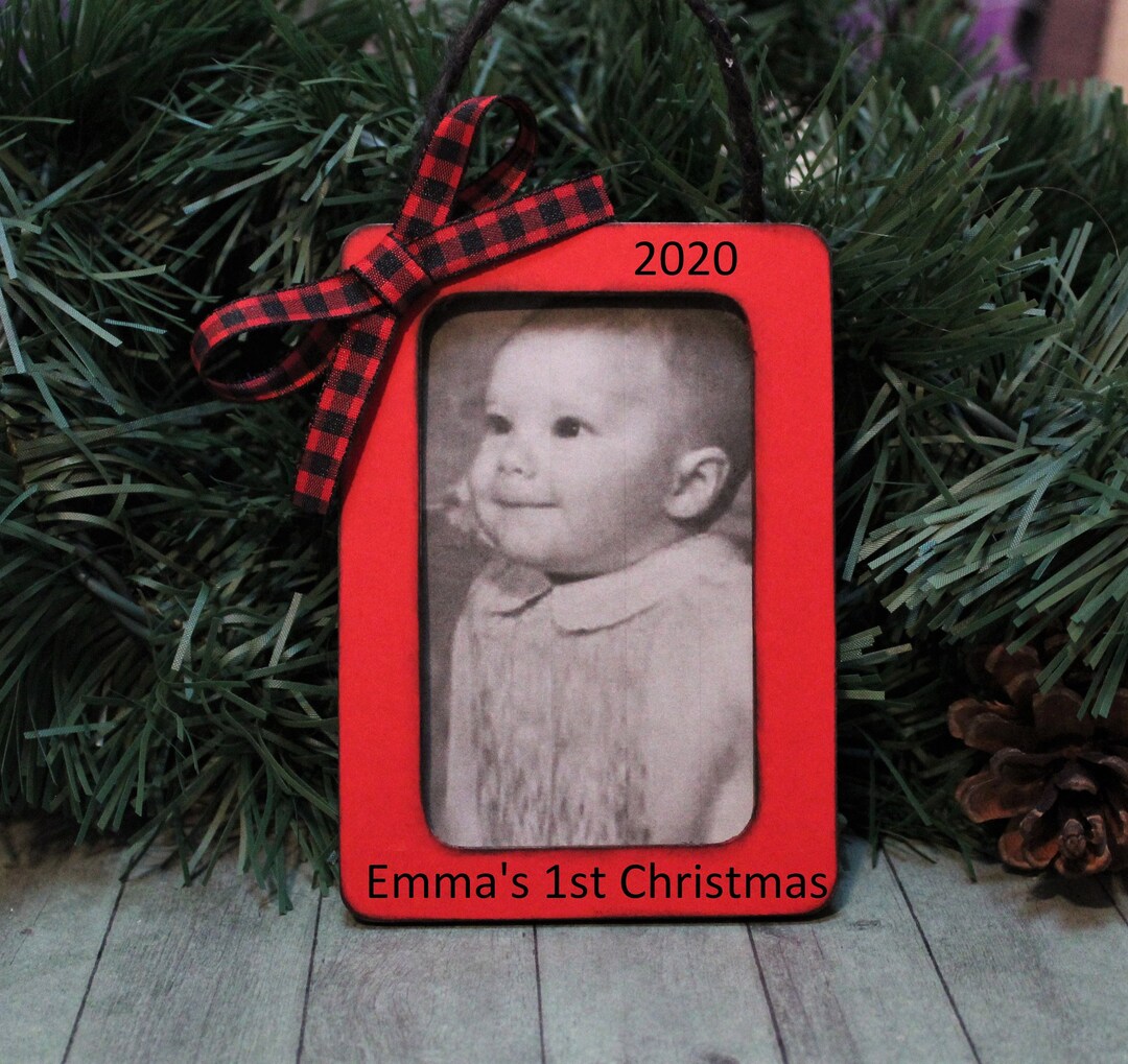 Babys First Christmas Ornament With Photo Etsy