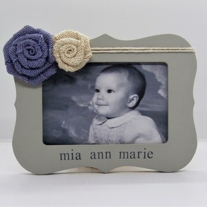 Personalized baby girl gift ideas, new parent gift, newborn girl personalized frame, baby frame 4x6/grey