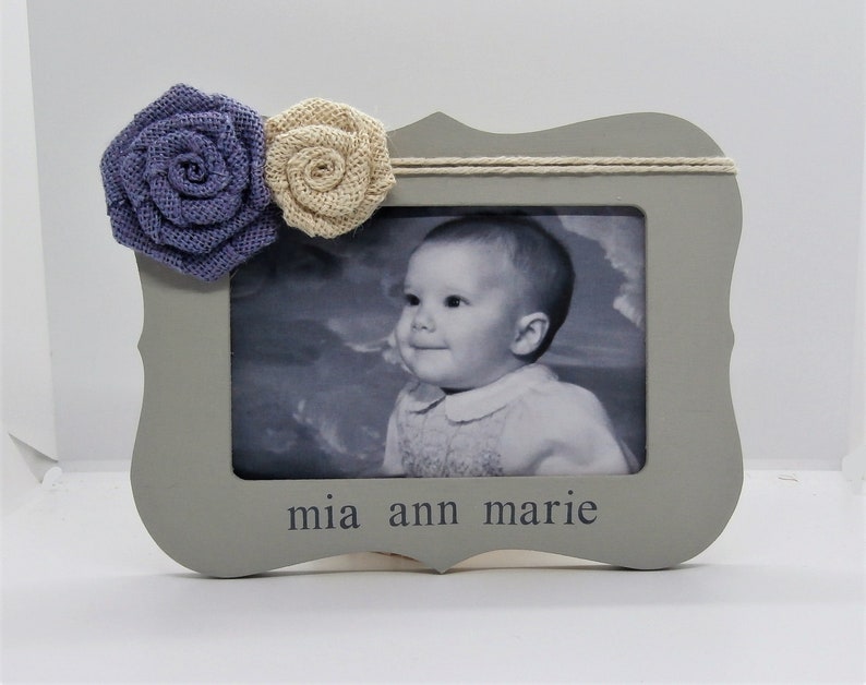 Personalized baby girl gift ideas, new parent gift, newborn girl personalized frame, baby frame 4x6/grey