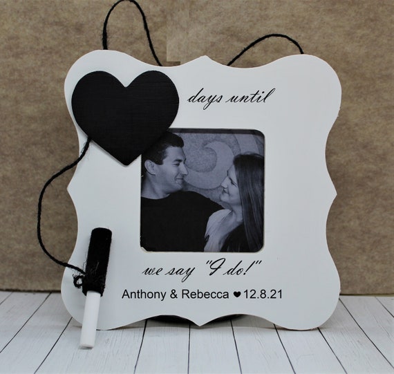 Wedding countdown personalized gifts for engagement picture frame / Just Engaged Christmas day gift for fiance newly engaged couple gift