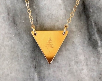 14K Gold Fill Hand Stamped Tree Necklace // Tree Necklace // Triangle Necklace // Bridesmaid Gifts // Gifts for Women // Boho Jewelry