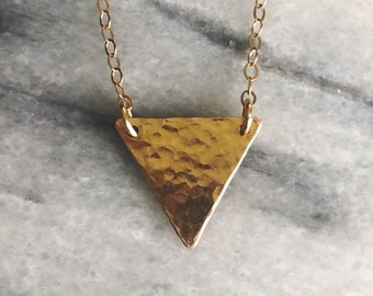 Hand Textured 14K Gold Fill Triangle Necklace // Gold Fill // Triangle Necklace // Gold Pendant Necklace // Gifts for Women // Boho Jewelry