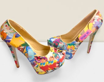 Zapatos de libro personalizados de Alicia en el país de las maravillas - Tacones de Disney hechos a mano, ¡Regalo único y exclusivo perfecto para bodas y cumpleaños!