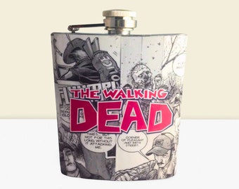 Custom Walking Dead Comic Hip Flask - Handcrafted, Personalized, and One-of-a-Kind, Weddings perfect for groomsman Graduations and birthdays