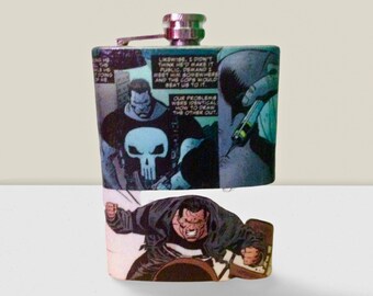 The Punisher Comic Hip Flask Custom - Frank Castle Unique Wedding Gift Personalized Groomsmen Flask  Custom Graduation Gift  Men's Gift Idea