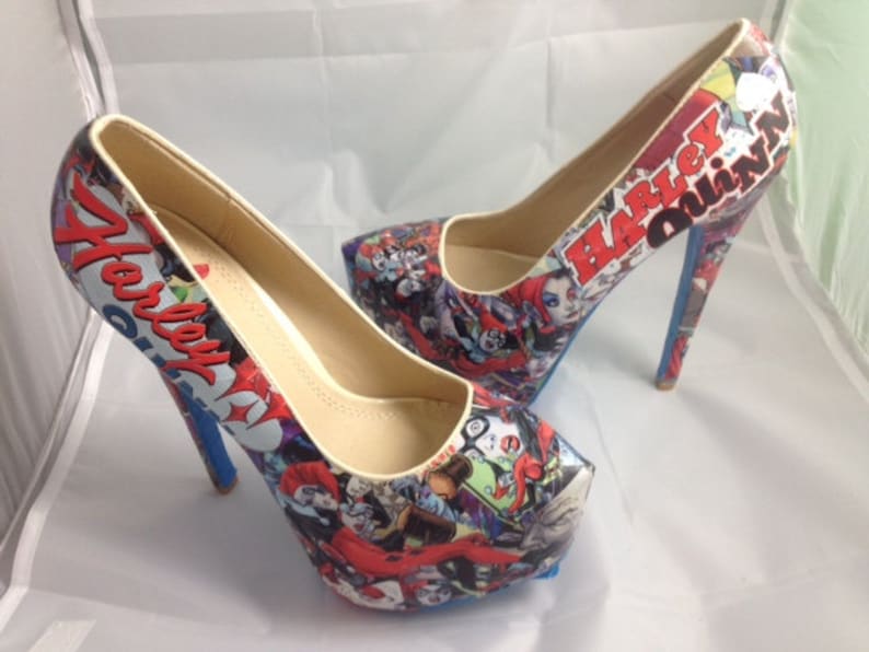 Harley Quinn Comic Book Shoes Superhero Heels Unique and