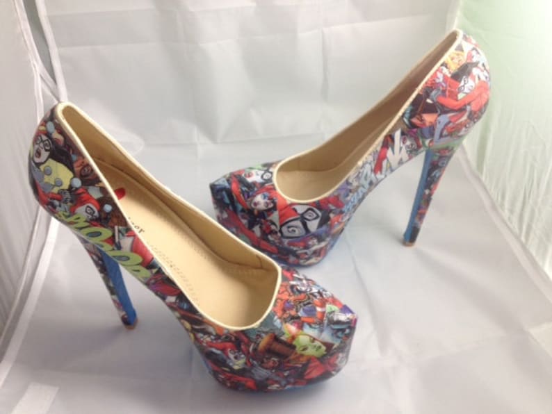 Harley Quinn Comic Book Shoes Superhero Heels Unique and