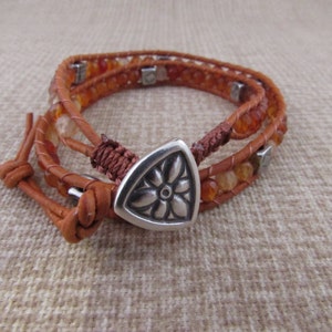 Double wrap orange beaded bracelet