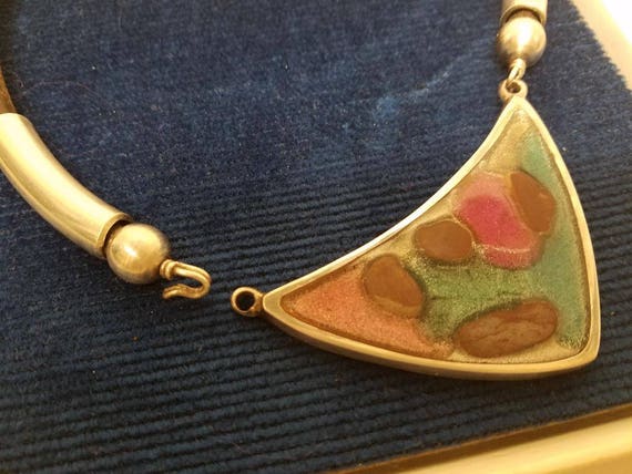 80's Choker Necklace Multicolor Enamel Pendant, L… - image 6