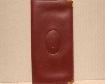 Cartier Must de CARTIER Leather Bifold Wallet Bordeaux Checkbook Credit Card UNISEX