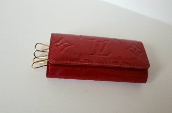 Authentic Louis Vuitton 4 Ring Key Holder Case RED Vernis 