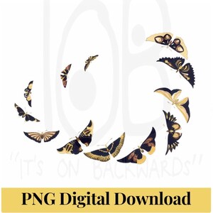Japanese Gold and Black Butterflies (No Background)  Japanese Art Digital Download 300dpi