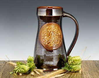 Handmade Pottery Tankard - 32 oz - Celtic Knot design - Enjoy Large Beverages in Style!